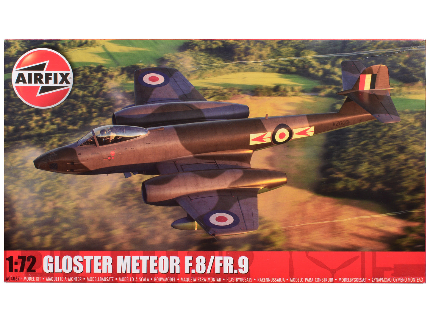 Level 2 Model Kit Gloster Meteor F.8/FR.9 Fighter Aircraft with 2 Scheme Options 1/72 Plastic Model Kit by Airfix-DiecastModeler.com