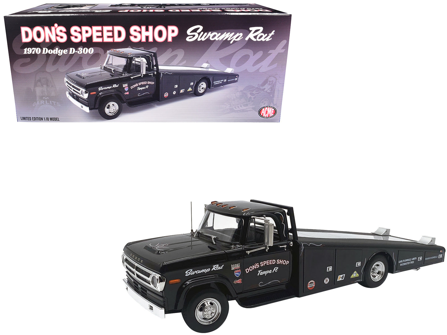 1970 Dodge D-300 Ramp Truck Black "Don's Speed Shop" Limited Edition to 300 pieces Worldwide 1/18 Diecast Model Car by ACME-DiecastModeler.com