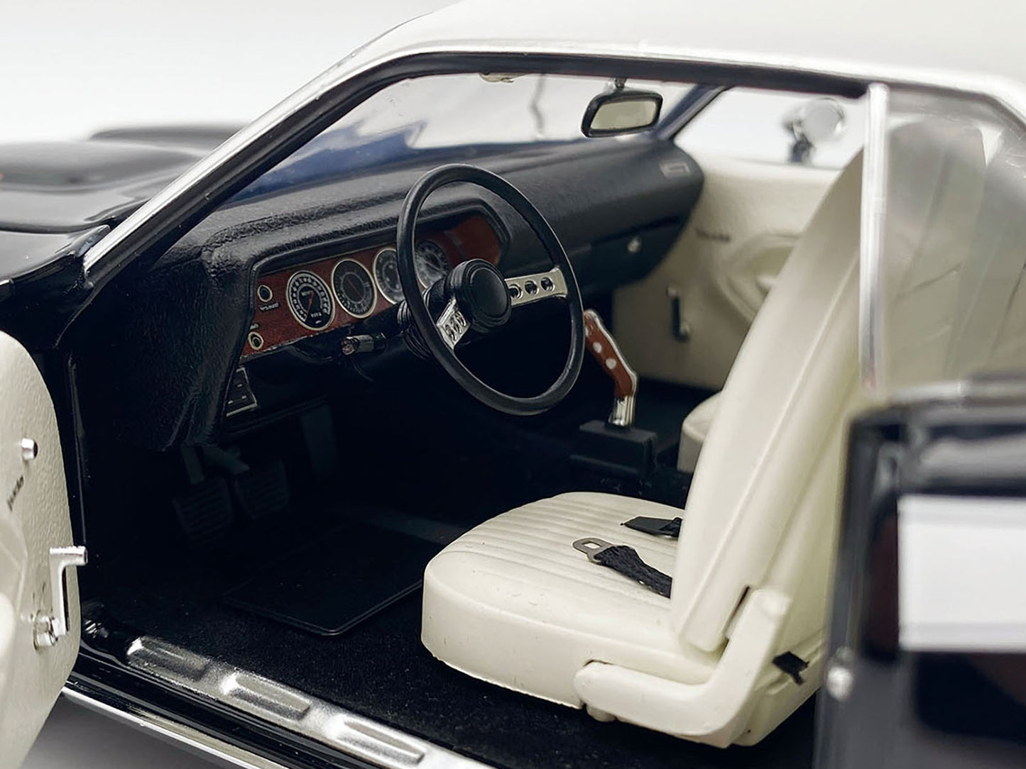 1972 Plymouth Cuda 340 Black with White Stripes Top and Interior Limited Edition to 490 pieces Worldwide 1/18 Diecast Model Car by ACME