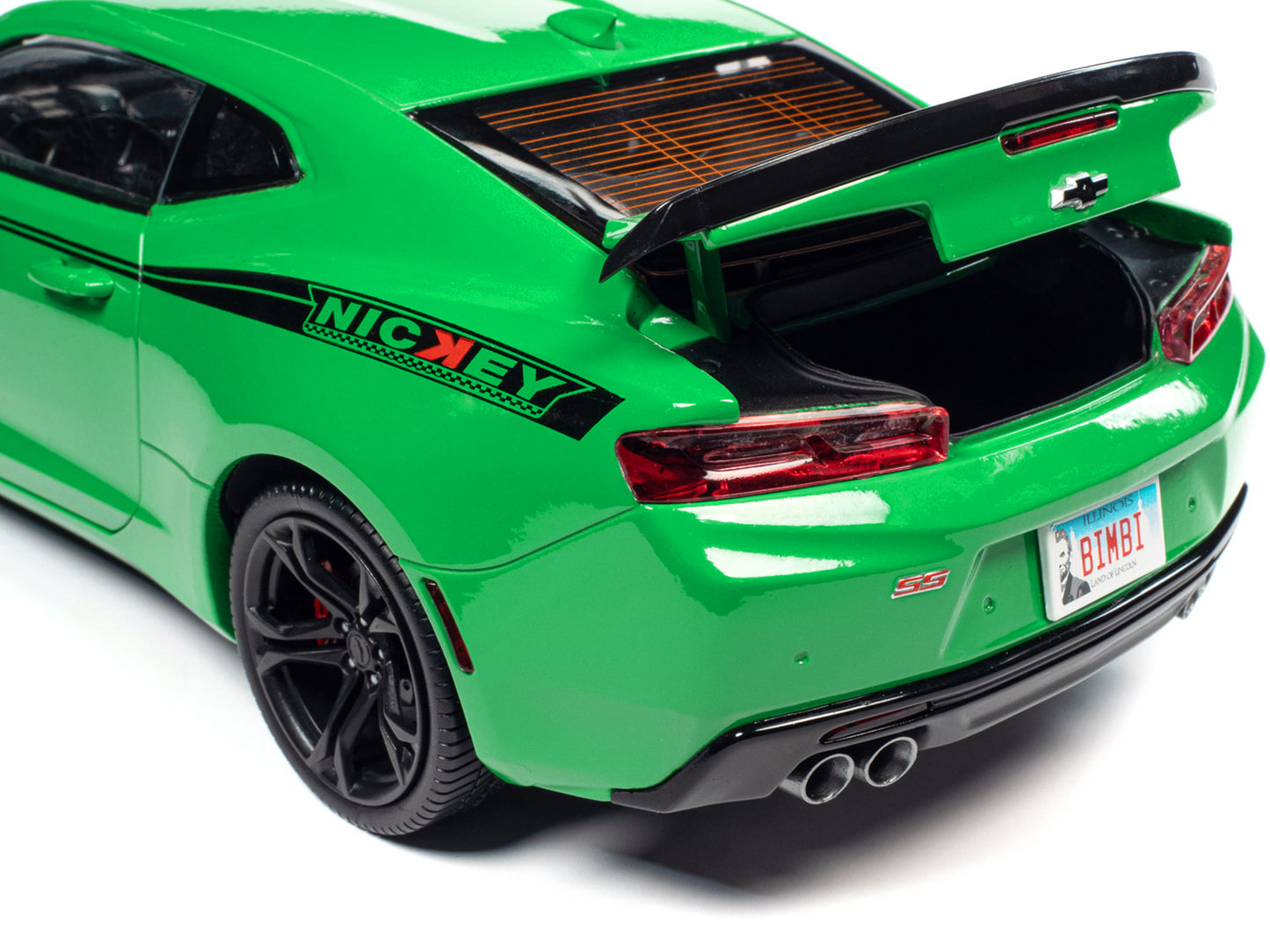 2017 Chevrolet Nickey Camaro SS 1LE Krypton Green with Matt Black Hood and Black Stripes 1/18 Diecast Model Car by Auto World-DiecastModeler.com