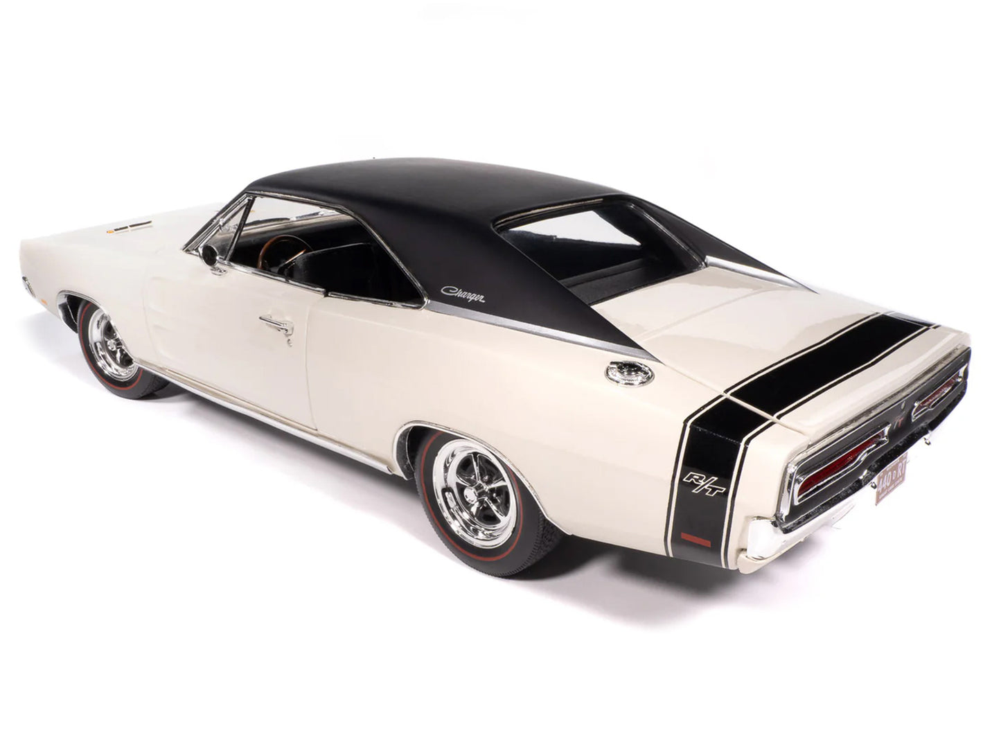 1969 Dodge Charger R/T W1 White with Black Vinyl Top and Black Tail Stripe "American Muscle" Series 1/18 Diecast Model Car by Auto World