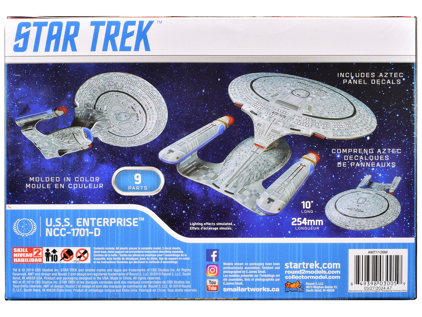 Skill 2 Model Kit U.S.S. Enterprise NCC-1701-D Space Ship "Star Trek: The Next Generation" (1987) TV Series 1/2500 Scale Model by AMT-DiecastModeler.com