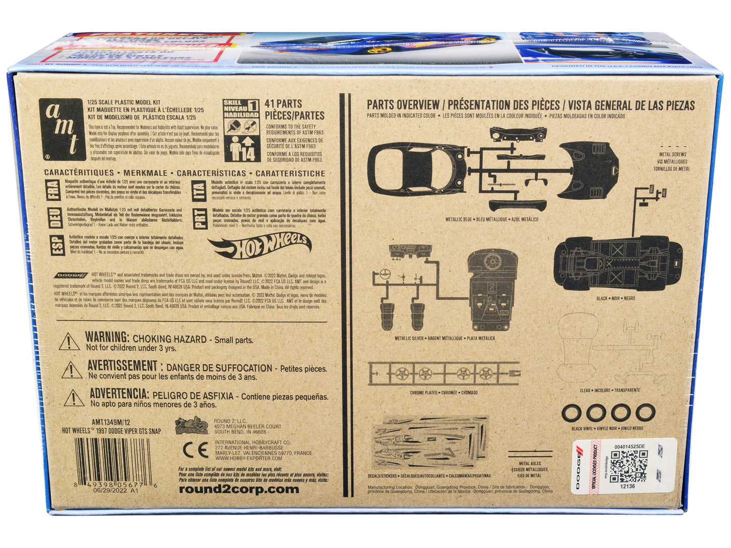 Skill 1 Snap Model Kit 1997 Dodge Viper GTS "Hot Wheels" 1/25 Scale Model by AMT-DiecastModeler.com