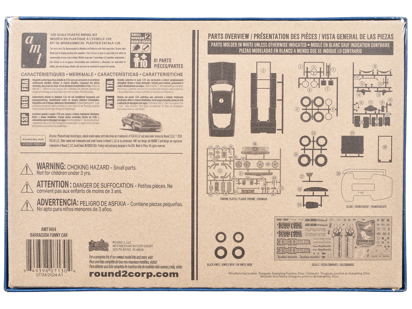 Skill 2 Model Kit 1966 Plymouth Barracuda Funny Car "Hemi Hustler" 1/25 Scale Model by AMT-DiecastModeler.com