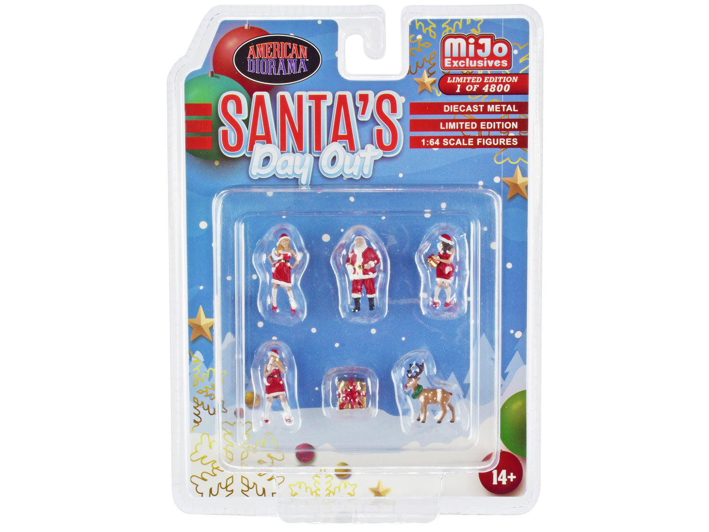"Santa's Day Out" 6 piece Diecast Set (1 Male 2 Female 1 Reindeer 1 Present Figures and Accessories) Limited Edition to 4800 pieces Worldwide 1/64 Scale Models by American Diorama-DiecastModeler.com