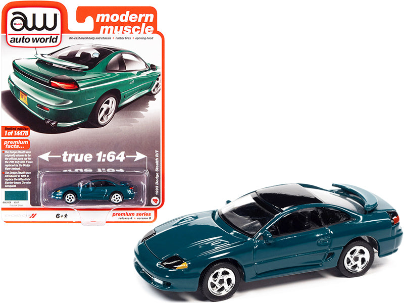 1993 Dodge Stealth R/T Peacock Green with Black Top "Modern Muscle" Limited Edition to 14478 pieces Worldwide 1/64 Diecast Model Car by Auto World-DiecastModeler.com