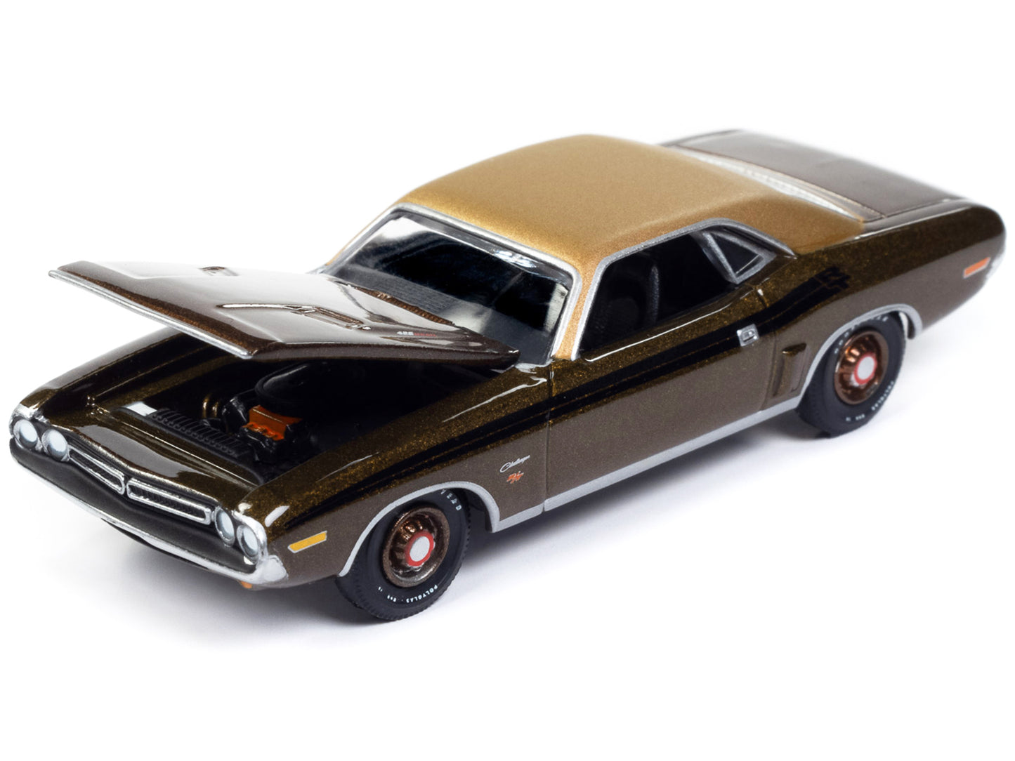 1971 Dodge Challenger R/T Dark Gold Metallic with Gold Vinyl Roof "Mecum Auctions" Limited Edition to 2496 pieces Worldwide "Premium" Series 1/64 Diecast Model Car by Auto World-DiecastModeler.com
