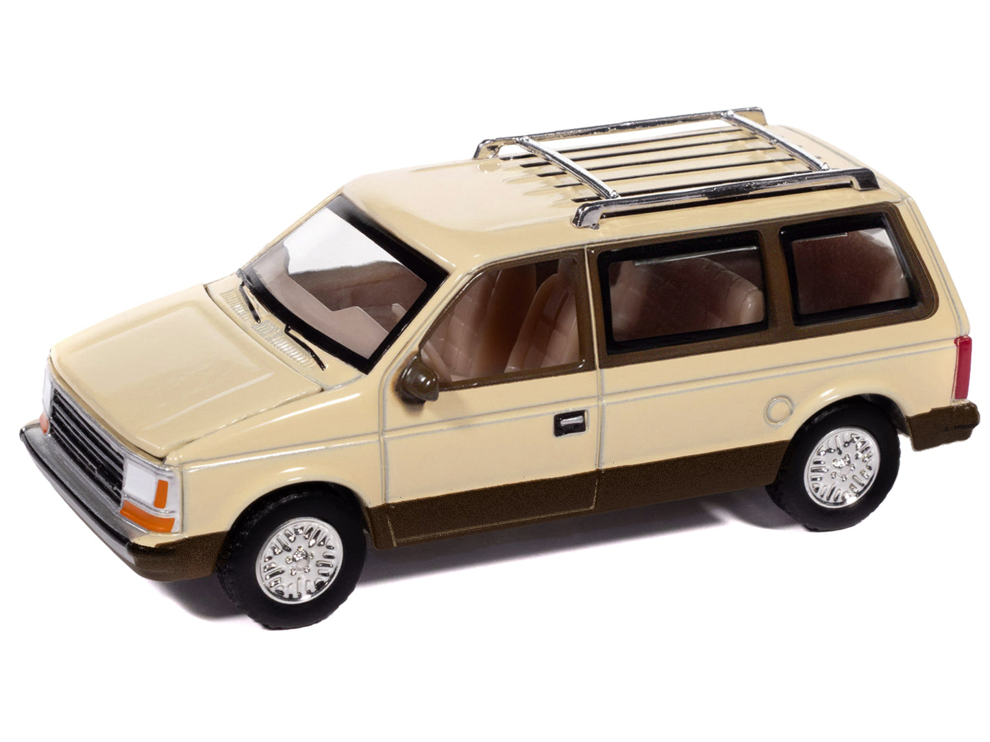 1987 Plymouth Voyager Van Light Cream and Golden Bronze Metallic 2-Tone "Mighty Minivans" Series 1/64 Diecast Model Car by Auto World-DiecastModeler.com