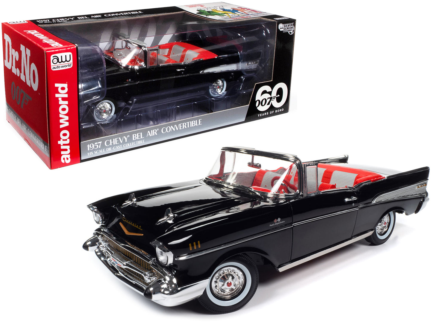 1957 Chevrolet Bel Air Convertible Onyx Black James Bond 007 "Dr. No" (1962) Movie "60 Years of Bond" Series 1/18 Diecast Model Car by Auto World-DiecastModeler.com