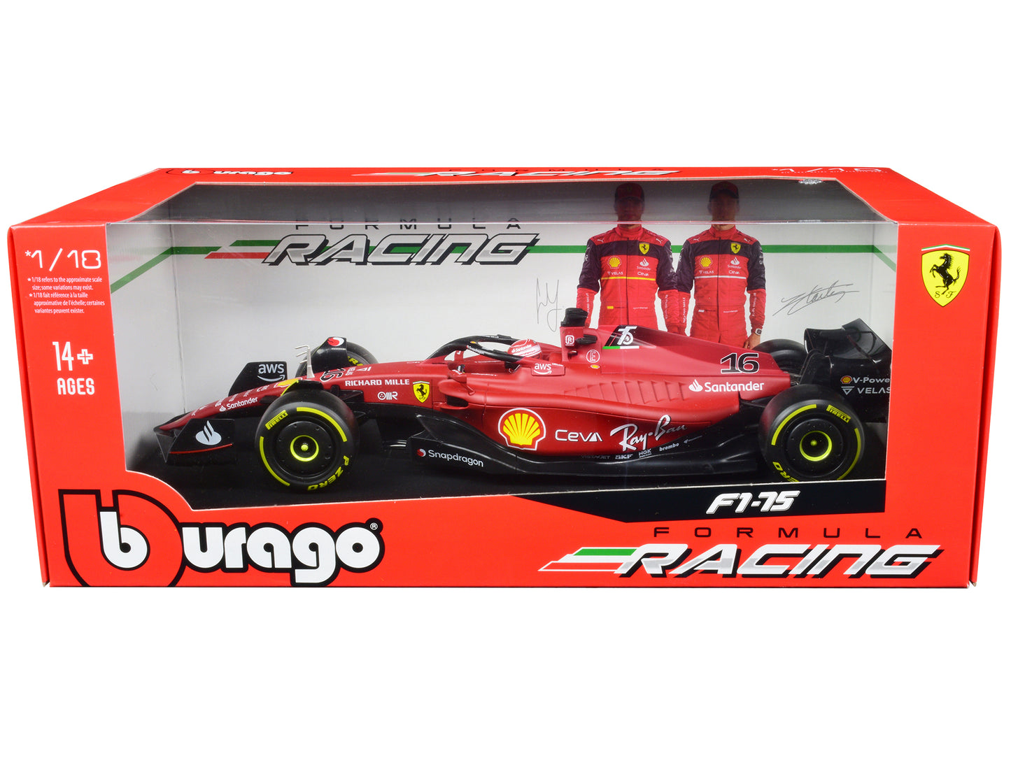 Ferrari F1-75 #16 Charles Leclerc "Ferrari Racing" Formula One F1 (2022) "Formula Racing" Series 1/18 Diecast Model Car by Bburago-DiecastModeler.com
