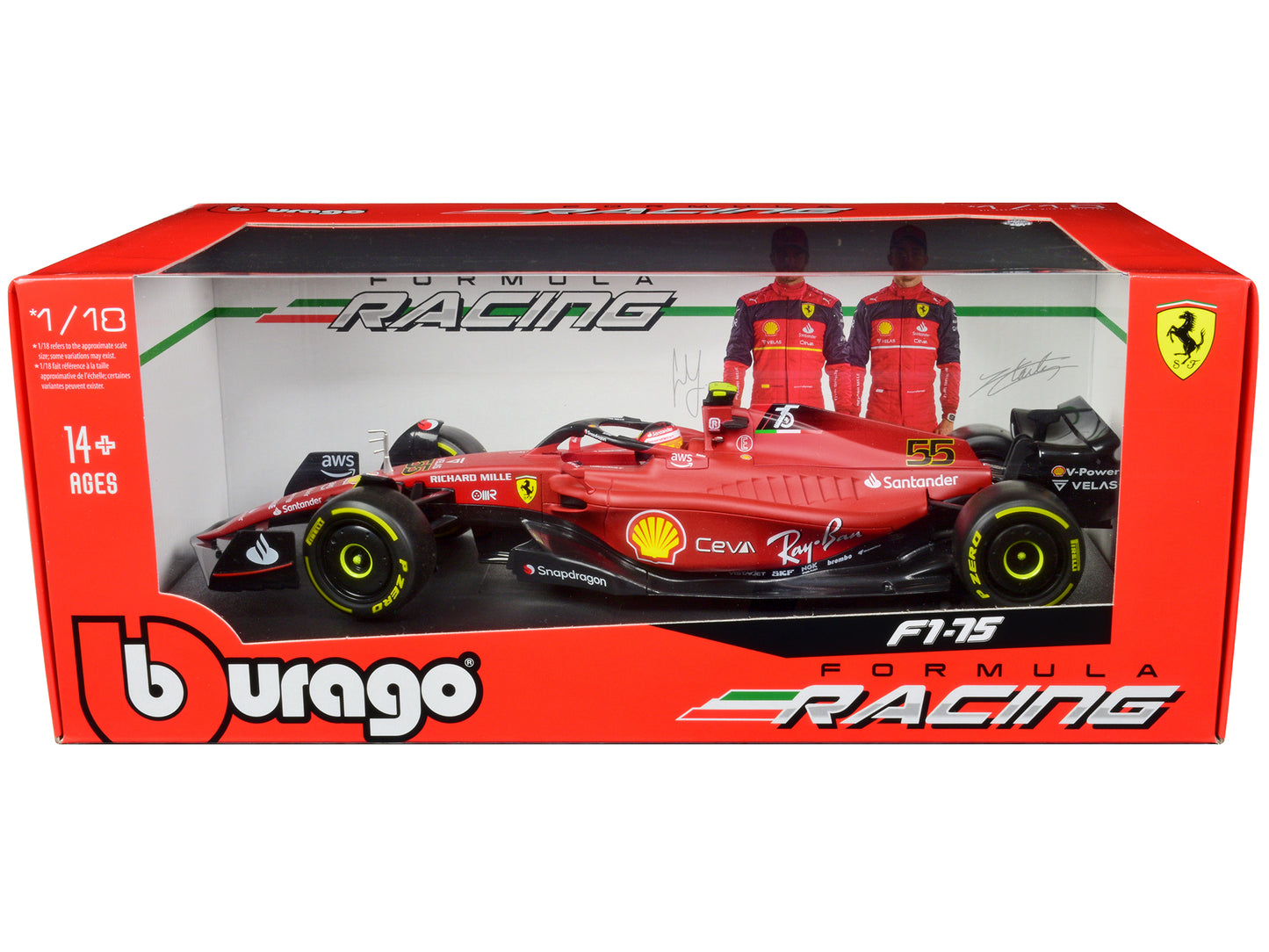 Ferrari F1-75 #55 Carlos Sainz "Ferrari Racing" Formula One F1 (2022) "Formula Racing" Series 1/18 Diecast Model Car by Bburago-DiecastModeler.com