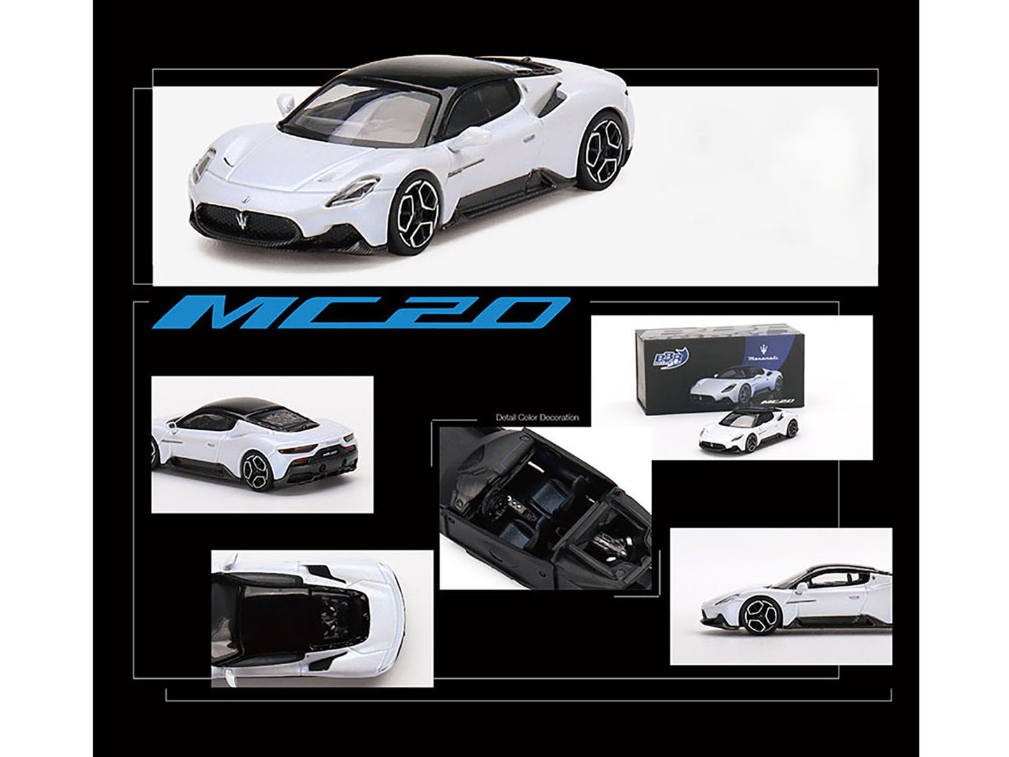 Maserati MC20 Bianco Audace White with Black Top 1/64 Diecast Model Car by BBR Models