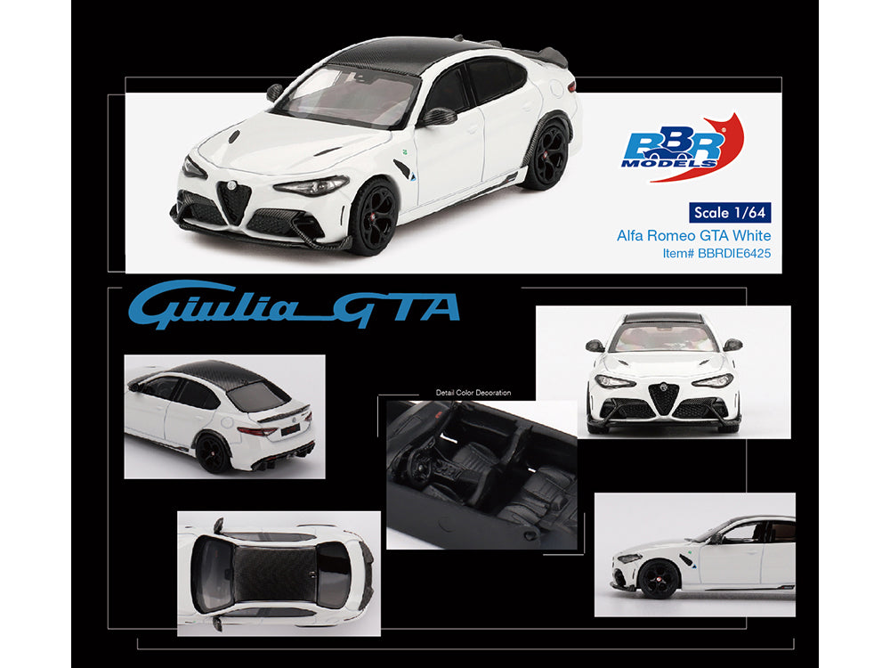 Alfa Romeo Giulia GTA White with Carbon Top 1/64 Diecast Model Car by BBR