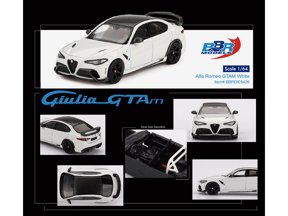 Alfa Romeo Giulia GTAm White with Carbon Top 1/64 Diecast Model Car by BBR