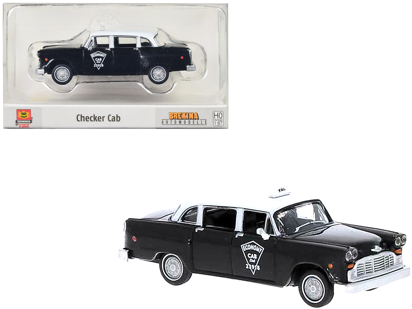 1974 Checker Cab Black and White "Tallahasse" 1/87 (HO) Scale Model Car by Brekina-DiecastModeler.com