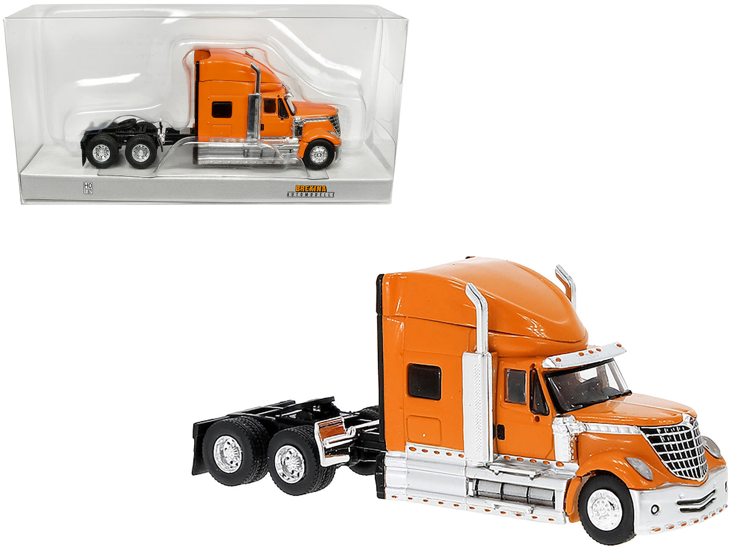 2010 International Lonestar Truck Tractor Orange 1/87 (HO) Scale Model Car by Brekina-DiecastModeler.com