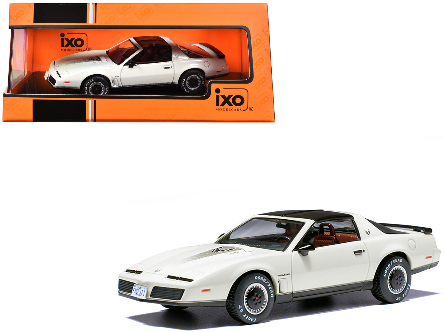 1982 Pontiac Firebird Pearl White with Black Top 1/43 Diecast Model by IXO Models-DiecastModeler.com