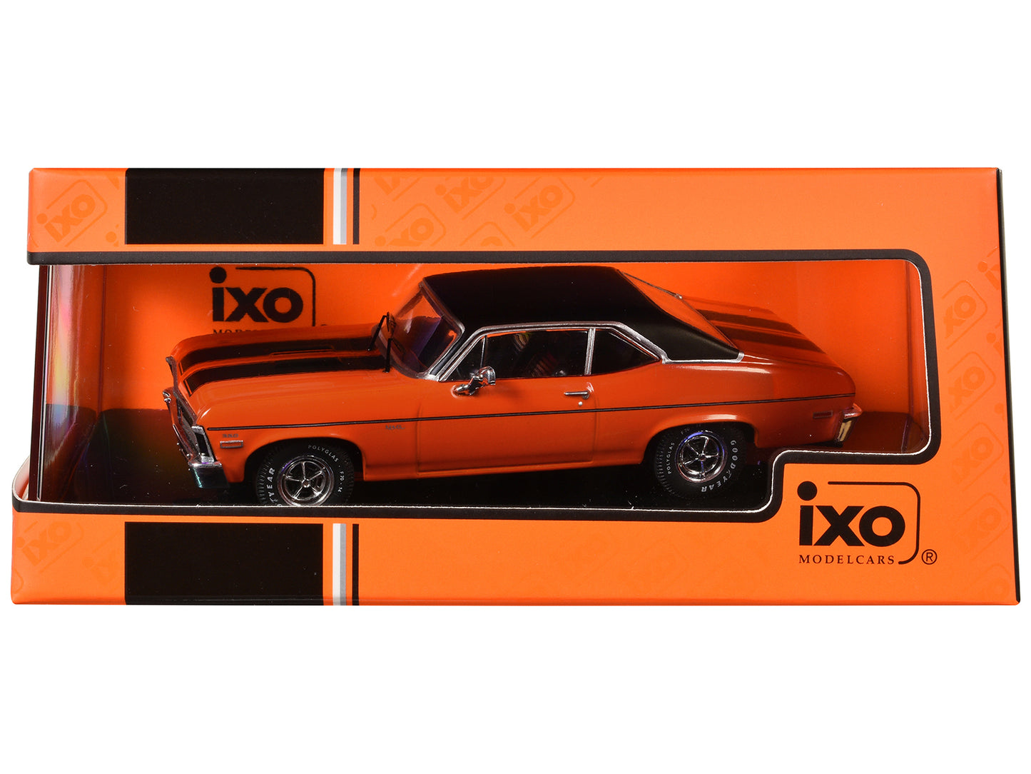 1971 Chevrolet Nova SS Orange with Black Stripes and Black Vinyl Top 1/43 Diecast Model by IXO Models