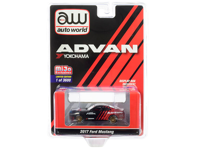 2017 Ford Mustang "ADVAN Yokohama" Red and Black Limited Edition to 3600 pieces Worldwide 1/64 Diecast Model Car by Auto World-DiecastModeler.com