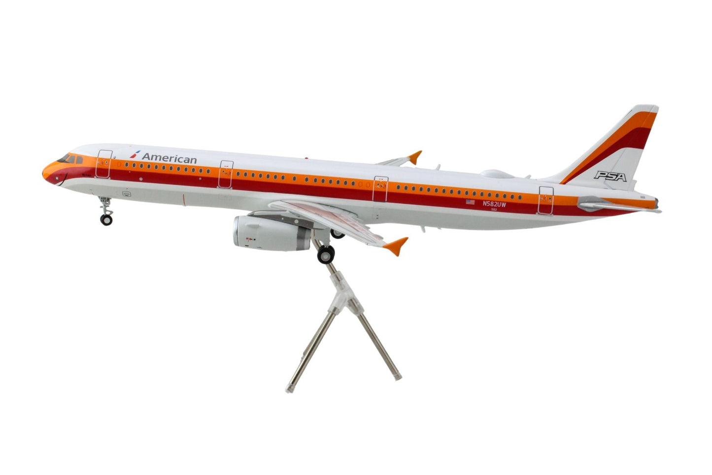 Airbus A321 Commercial Aircraft "American Airlines - PSA" (N582UW) White with Red and Orange Stripes "Gemini 200" Series 1/200 Diecast Model Airplane by GeminiJets-DiecastModeler.com