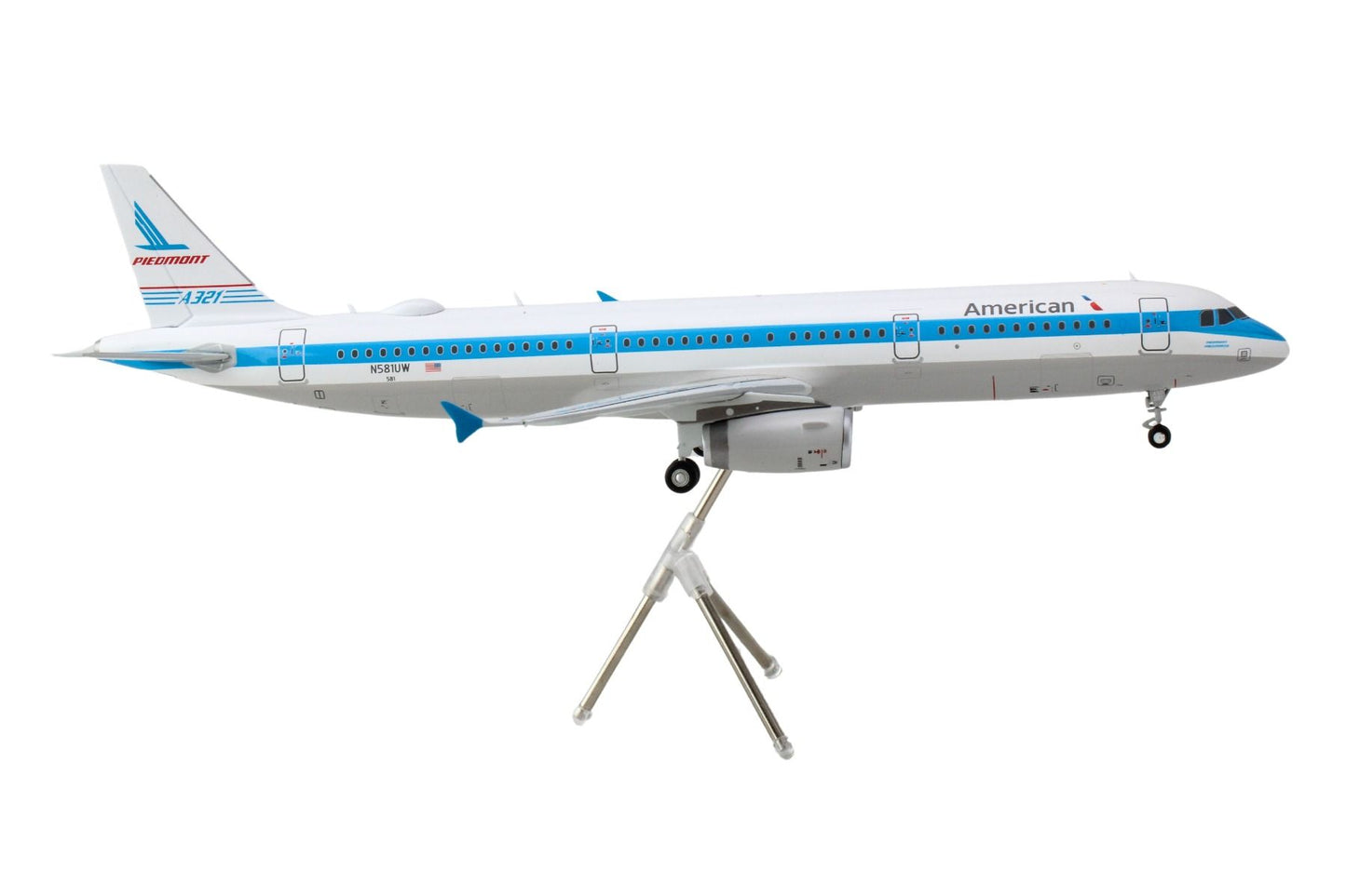 Airbus A321 Commercial Aircraft "American Airlines - Piedmont" (N581UW) White with Blue Stripes "Gemini 200" Series 1/200 Diecast Model Airplane by GeminiJets-DiecastModeler.com