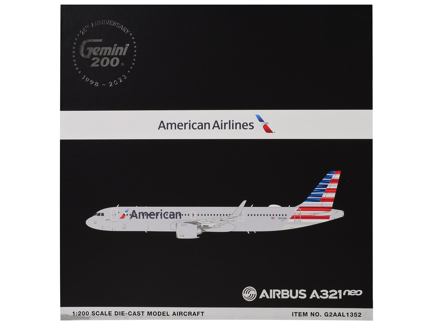 Airbus A321neo Commercial Aircraft "American Airlines" (N413AN) Gray with Striped Tail "Gemini 200" Series 1/200 Diecast Model Airplane by GeminiJets