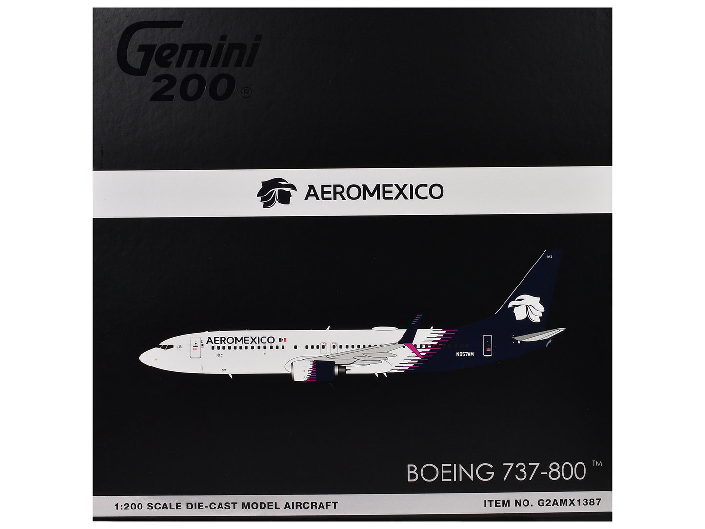 Boeing 737-800 Commercial Aircraft "AeroMexico" (N957AM) White with Dark Blue Tail "Gemini 200" Series 1/200 Diecast Model Airplane by GeminiJets-DiecastModeler.com