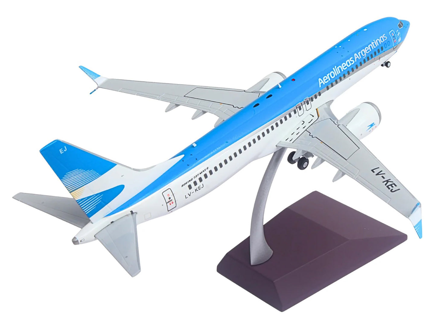 Boeing 737 MAX 8 Commercial Aircraft "Aerolineas Argentinas" (LV-KEJ) White and Blue "Gemini 200" Series 1/200 Diecast Model Airplane by GeminiJets-DiecastModeler.com