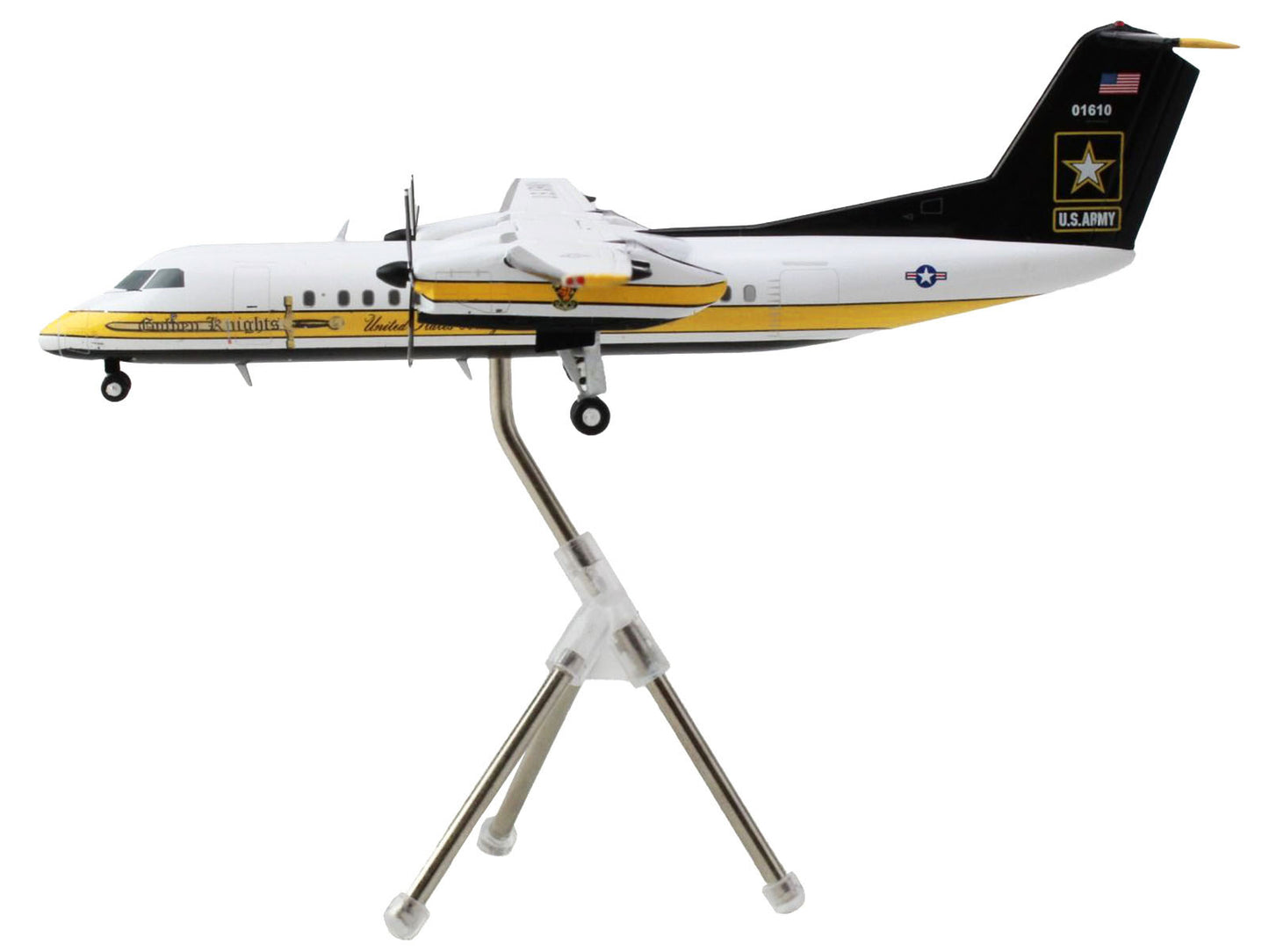 Bombardier C-147A Transport Aircraft "Golden Knights Parachute Team" United States Army (17-01610) White with Yellow Stripes and Black Tail "Gemini 200" Series 1/200 Diecast Model Airplane by GeminiJets-DiecastModeler.com