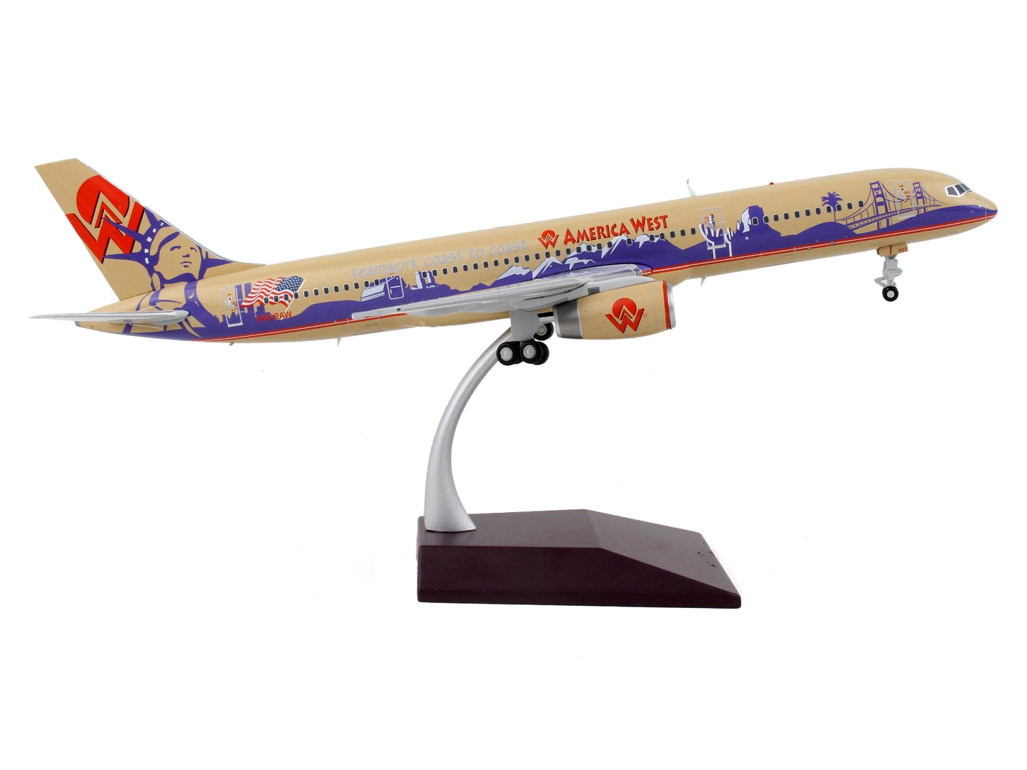 Boeing 757-200 Commercial Aircraft "America West Airlines" Beige with Purple Graphics "Gemini 200" Series 1/200 Diecast Model Airplane by GeminiJets-DiecastModeler.com