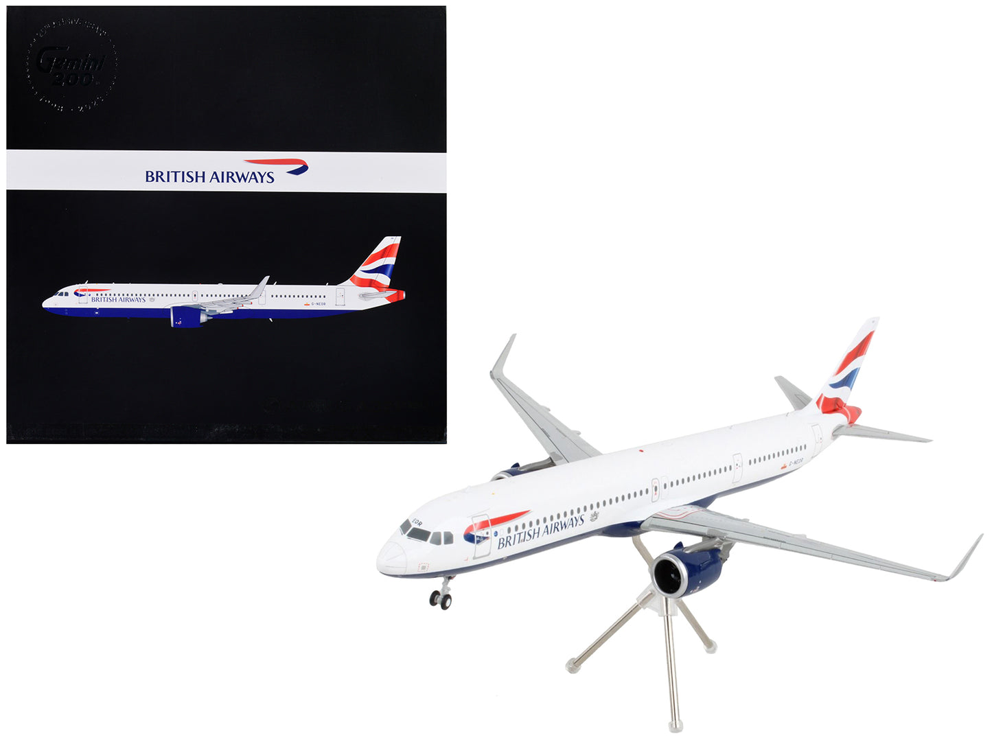 Airbus A321neo Commercial Aircraft "British Airways" White with Tail Stripes "Gemini 200" Series 1/200 Diecast Model Airplane by GeminiJets-DiecastModeler.com