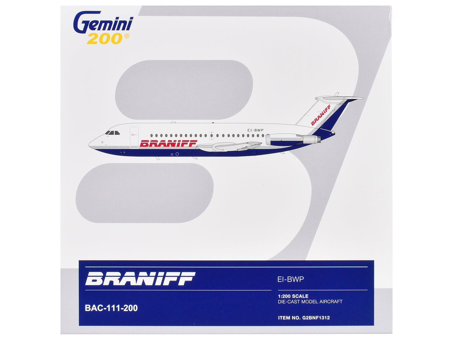 BAC 111-200 Commercial Aircraft "Braniff International Airways" (EI-BWP) White with Blue Tail "Gemini 200" Series 1/200 Diecast Model Airplane by GeminiJets-DiecastModeler.com