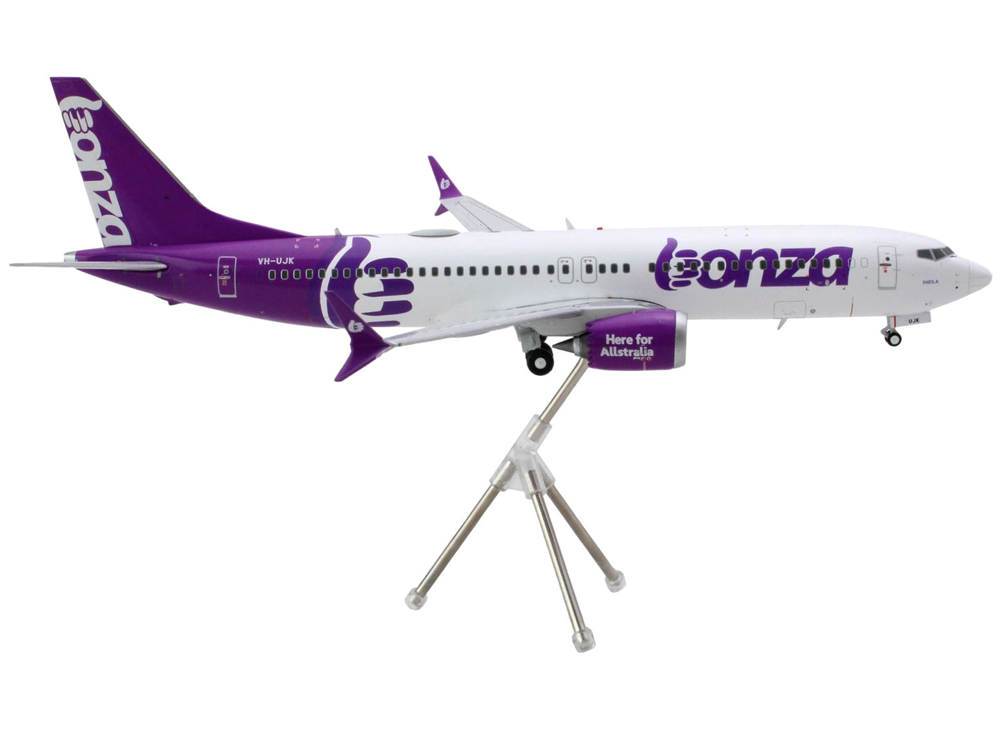 Boeing 737 MAX 8 Commercial Aircraft "Bonza Aviation" (VH-UJK) White with Purple Tail "Gemini 200" Series 1/200 Diecast Model Airplane by GeminiJets-DiecastModeler.com
