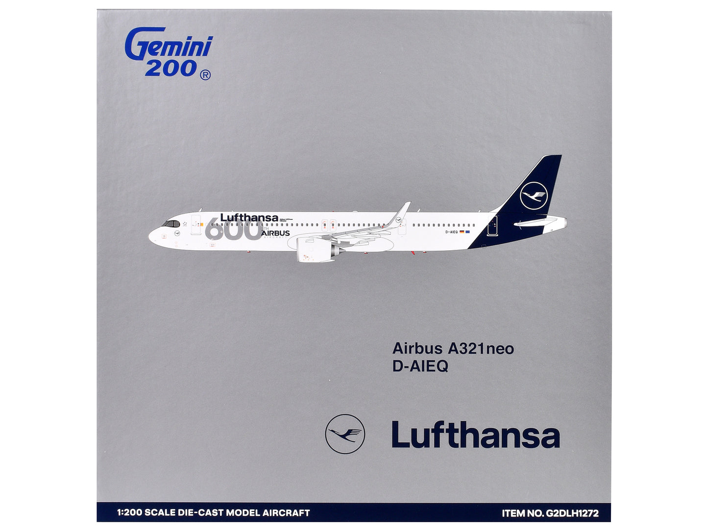 Airbus A321neo Commercial Aircraft "Lufthansa - 600th Airbus Aircraft" (D-AIEQ) White with Dark Blue Tail "Gemini 200" Series 1/200 Diecast Model Airplane by GeminiJets