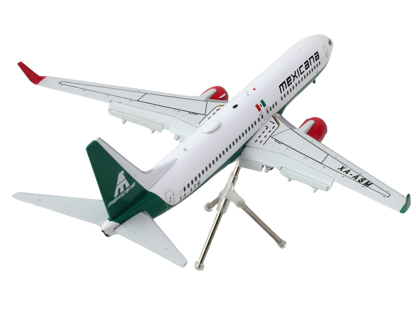 Boeing 737-800 Commercial Aircraft with Flaps Down "Mexicana" (XA-ASM) White with Green Stripes "Gemini 200" Series 1/200 Diecast Model Airplane by GeminiJets-DiecastModeler.com