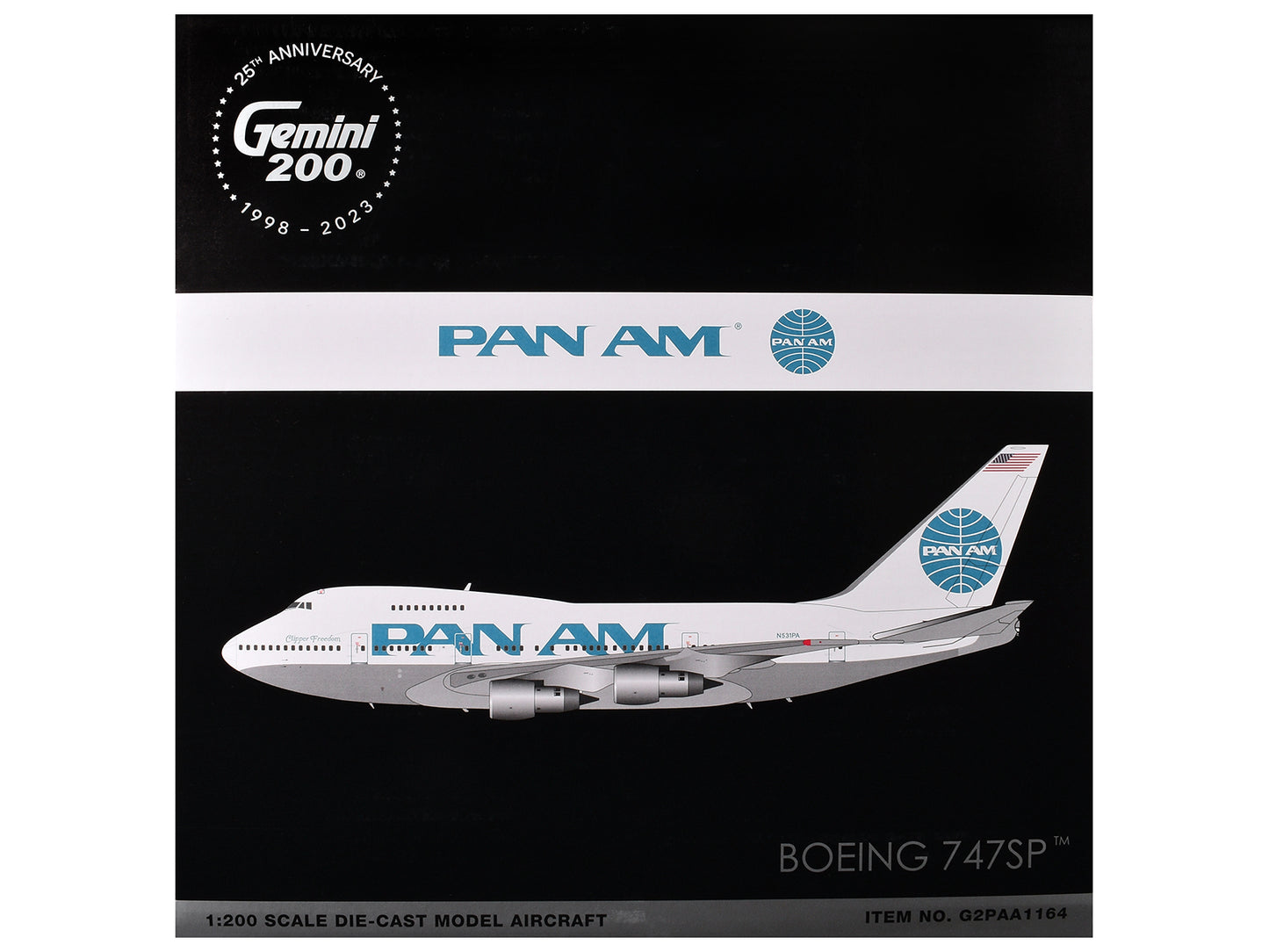 Boeing 747SP Commercial Aircraft "Pan American Airways" (N531PA) White with Blue Tail Graphics "Gemini 200" Series 1/200 Diecast Model Airplane by GeminiJets