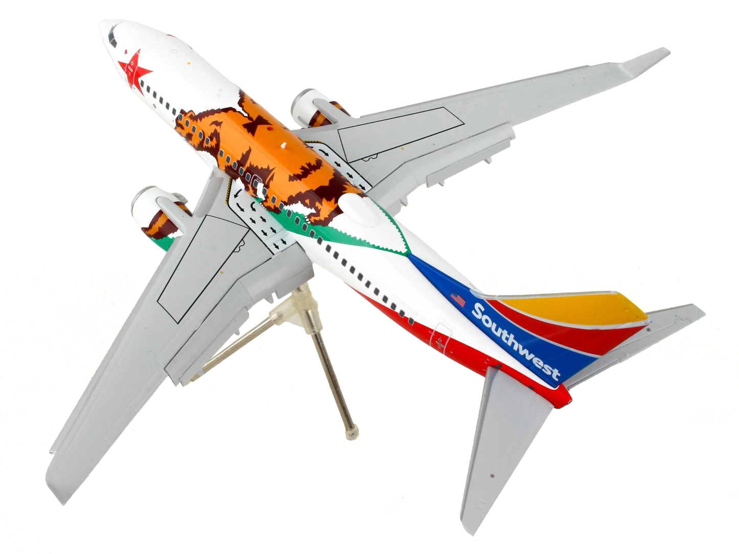 Boeing 737-700 Commercial Aircraft with Flaps Down "Southwest Airlines - California One" California Flag Livery "Gemini 200" Series 1/200 Diecast Model Airplane by GeminiJets-DiecastModeler.com