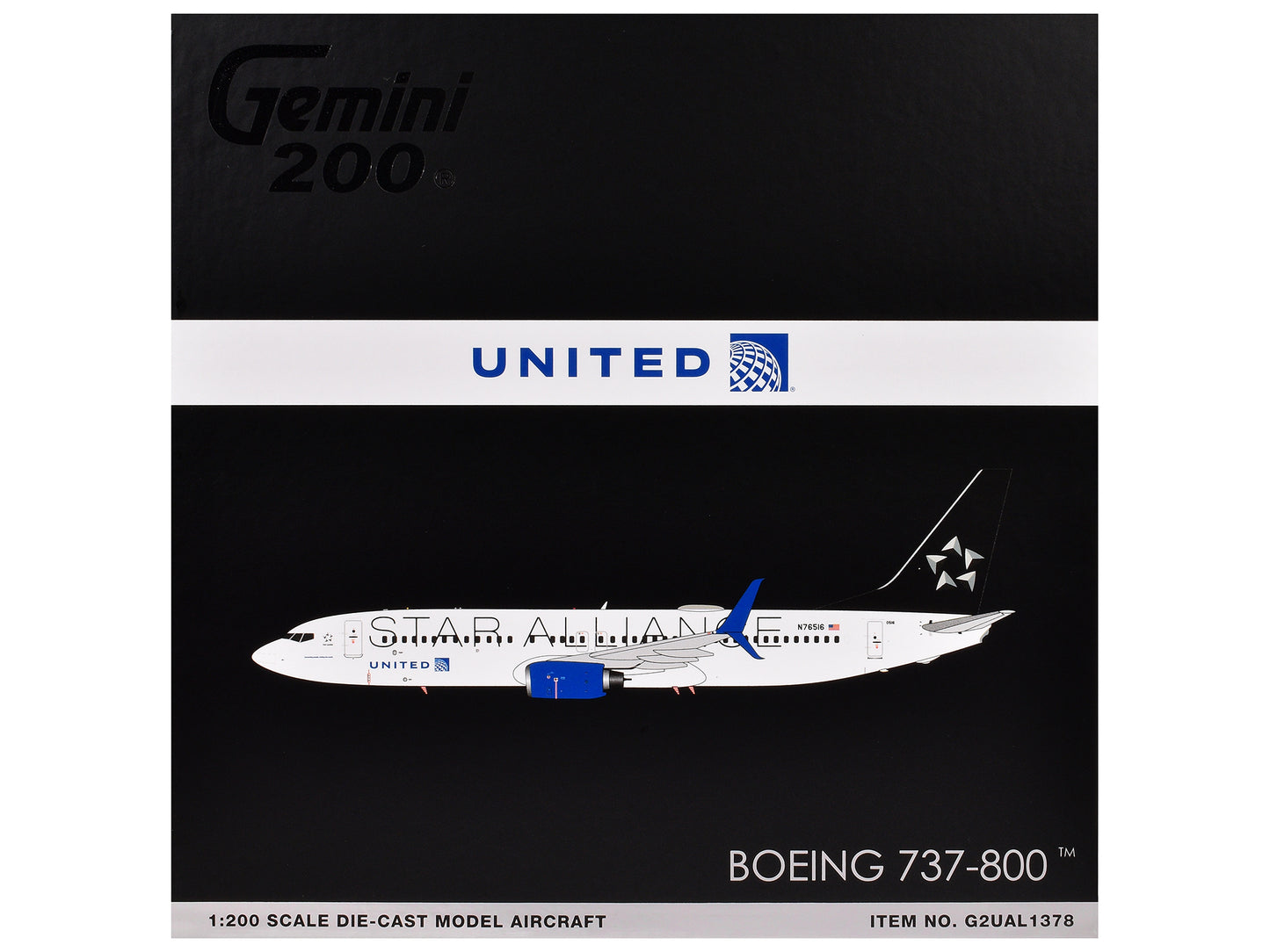 Boeing 737-800 Commercial Aircraft "United Airlines Star Alliance" (N76516) White with Black Tail "Gemini 200" Series 1/200 Diecast Model Airplane by GeminiJets