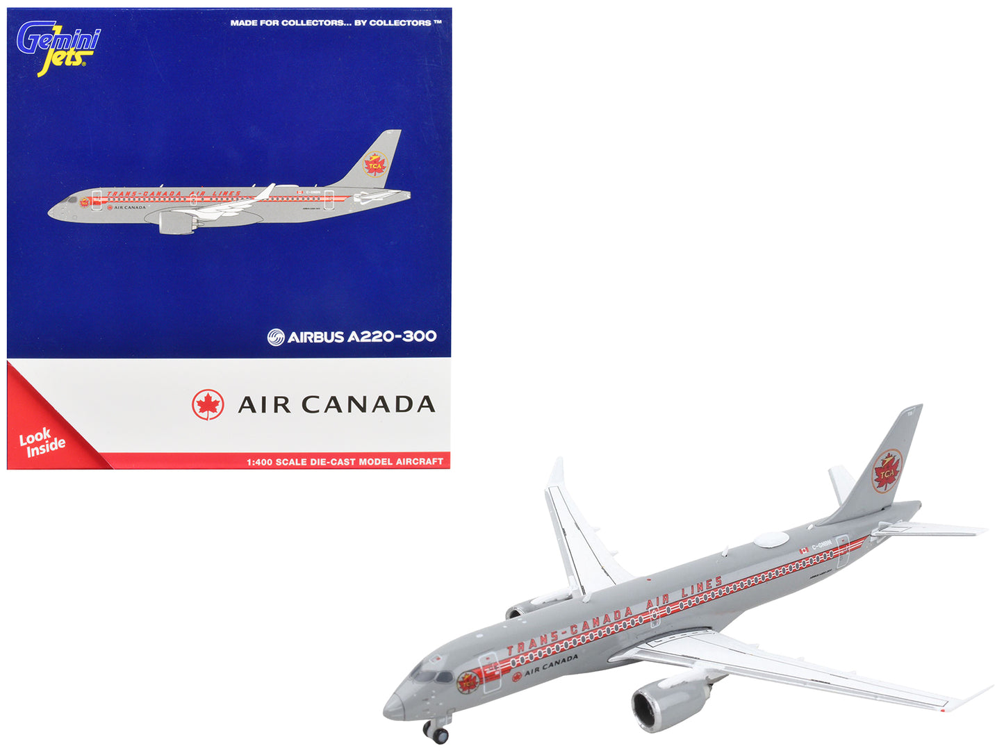 Airbus A220-300 Commercial Aircraft "Trans-Canada Air Lines - Air Canada" Gray with Red Stripes 1/400 Diecast Model Airplane by GeminiJets-DiecastModeler.com