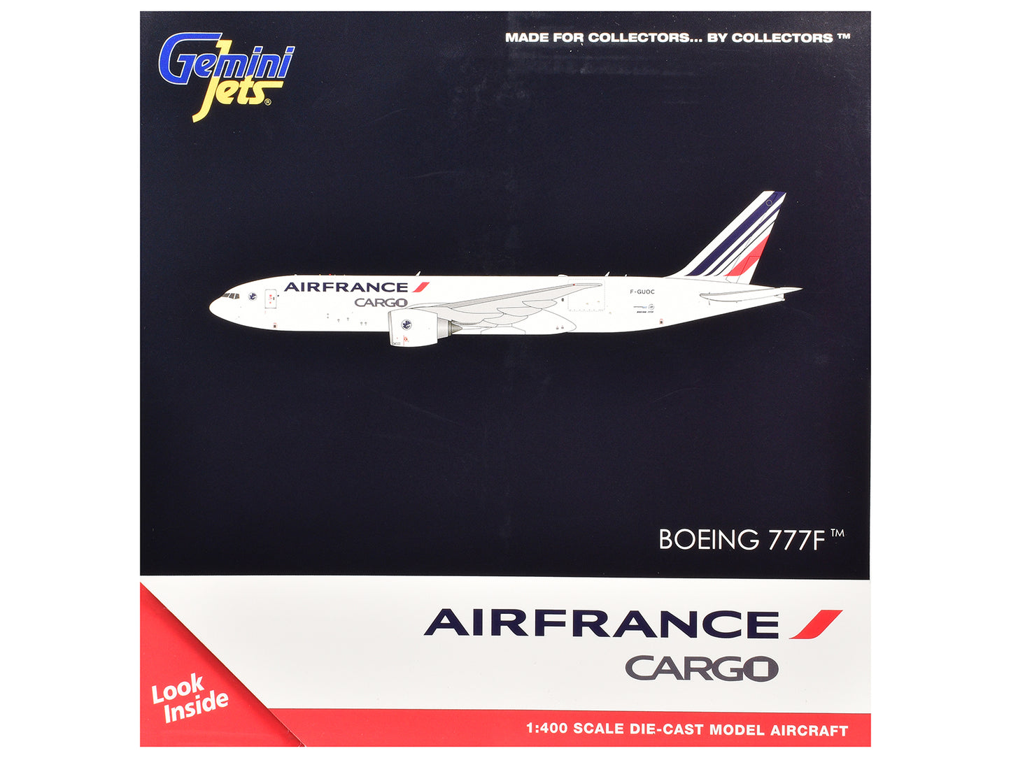 Boeing 777F Commercial Aircraft "Air France Cargo" (F-GUOC) White with Red and Blue Striped Tail 1/400 Diecast Model Airplane by GeminiJets