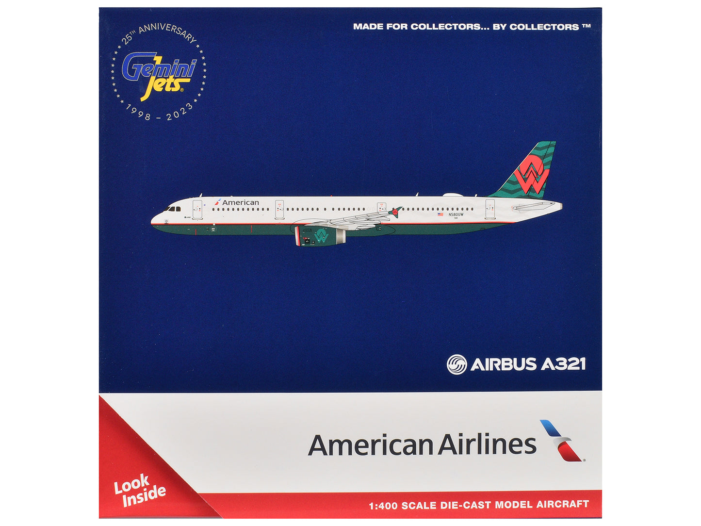 Airbus A321 Commercial Aircraft "American Airlines - America West Heritage Jet" (N580UW) White with Tail Graphics 1/400 Diecast Model Airplane by GeminiJets-DiecastModeler.com