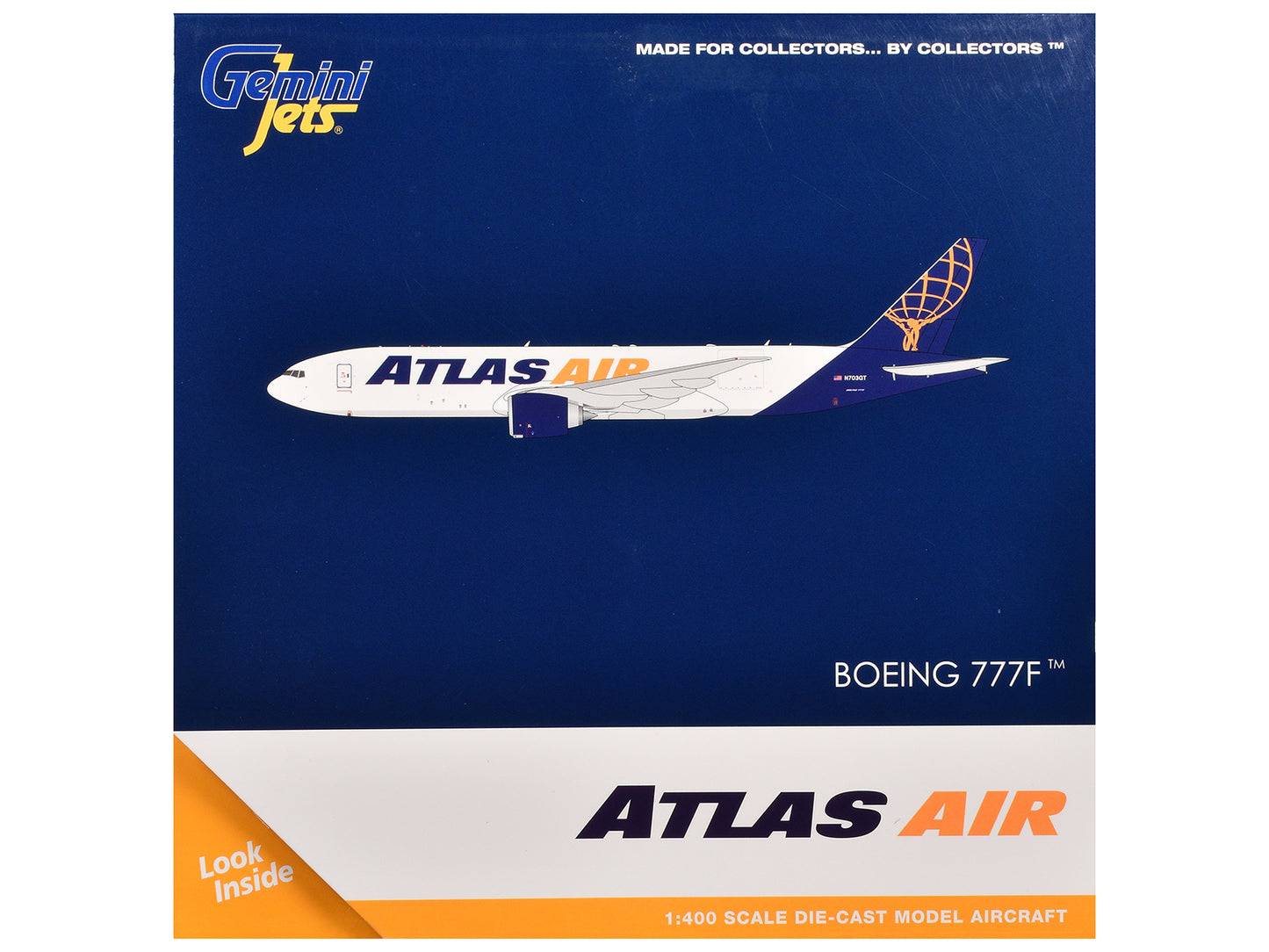 Boeing 777-200LR Commercial Aircraft "Atlas Air" (N703GT) White with Blue Tail 1/400 Diecast Model Airplane by GeminiJets-DiecastModeler.com