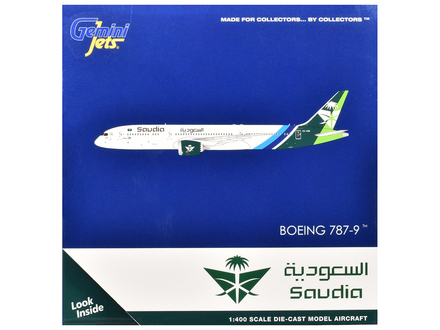 Boeing 787-9 Commercial Aircraft "Saudia Airline" (HZ-ARB) White with Tail Graphics 1/400 Diecast Model Airplane by GeminiJets-DiecastModeler.com
