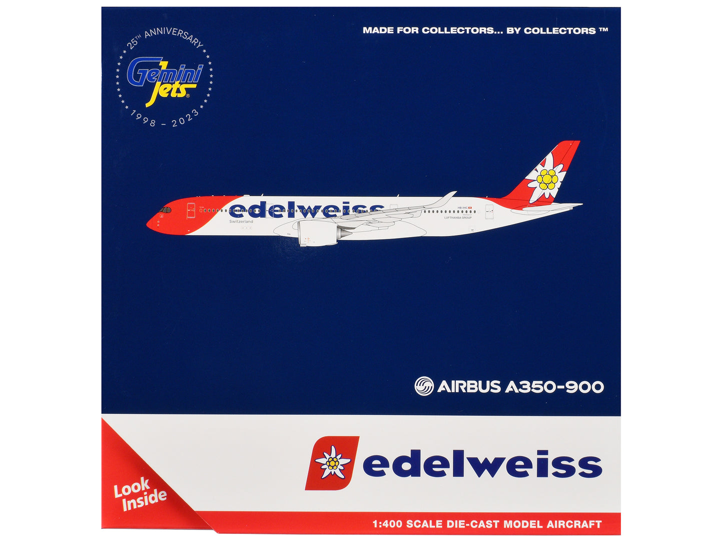 Airbus A350-900 Commercial Aircraft with Flaps Down Configuration "Edelweiss Air" (HB-IHC) White with Red Tail 1/400 Diecast Model Airplane by GeminiJets