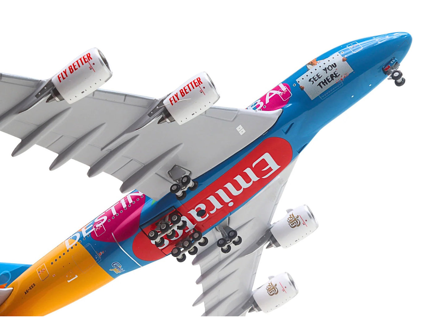 Airbus A380-800 Commercial Aircraft "Emirates Airlines - Destination Dubai" (A6-EES) Blue with Graphics 1/400 Diecast Model Airplane by GeminiJets
