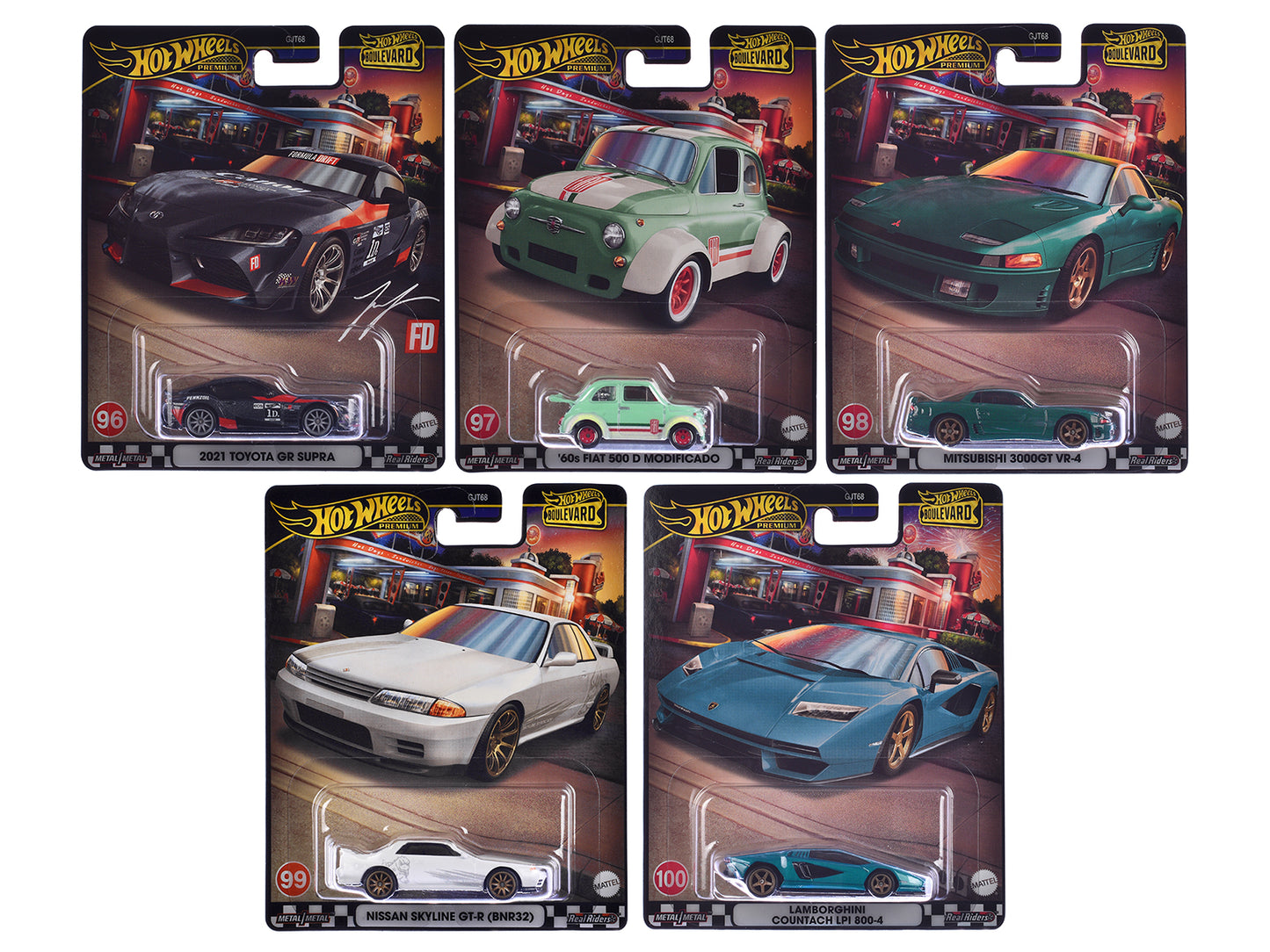 "Boulevard 96-100" 5 piece Set "Premium" 2024 Series Diecast Model Cars by Hot Wheels-DiecastModeler.com
