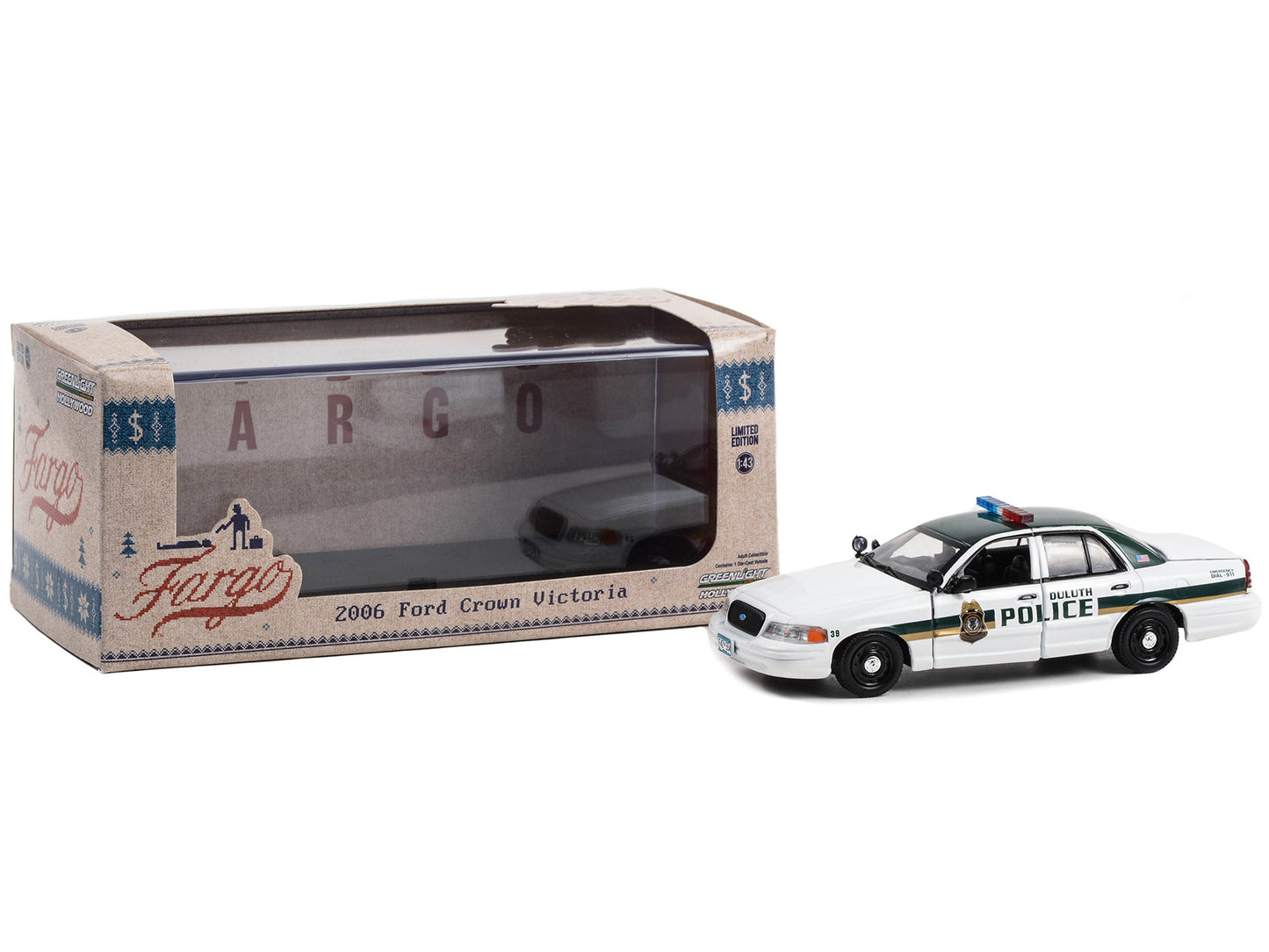 2006 Ford Crown Victoria Police Interceptor White with Green Top "Duluth Minnesota Police" "Fargo" (2014-2020 TV Series) "Hollywood" Series 1/43 Diecast Model Car by Greenlight-DiecastModeler.com