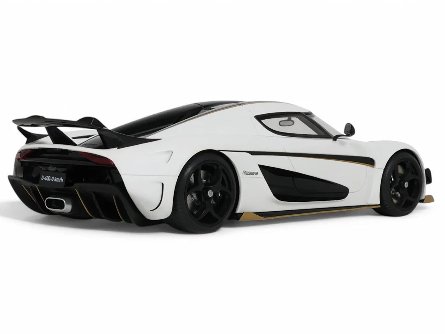 2023 Koenigsegg Regera White with Black Stripes 1/18 Model Car by GT Spirit