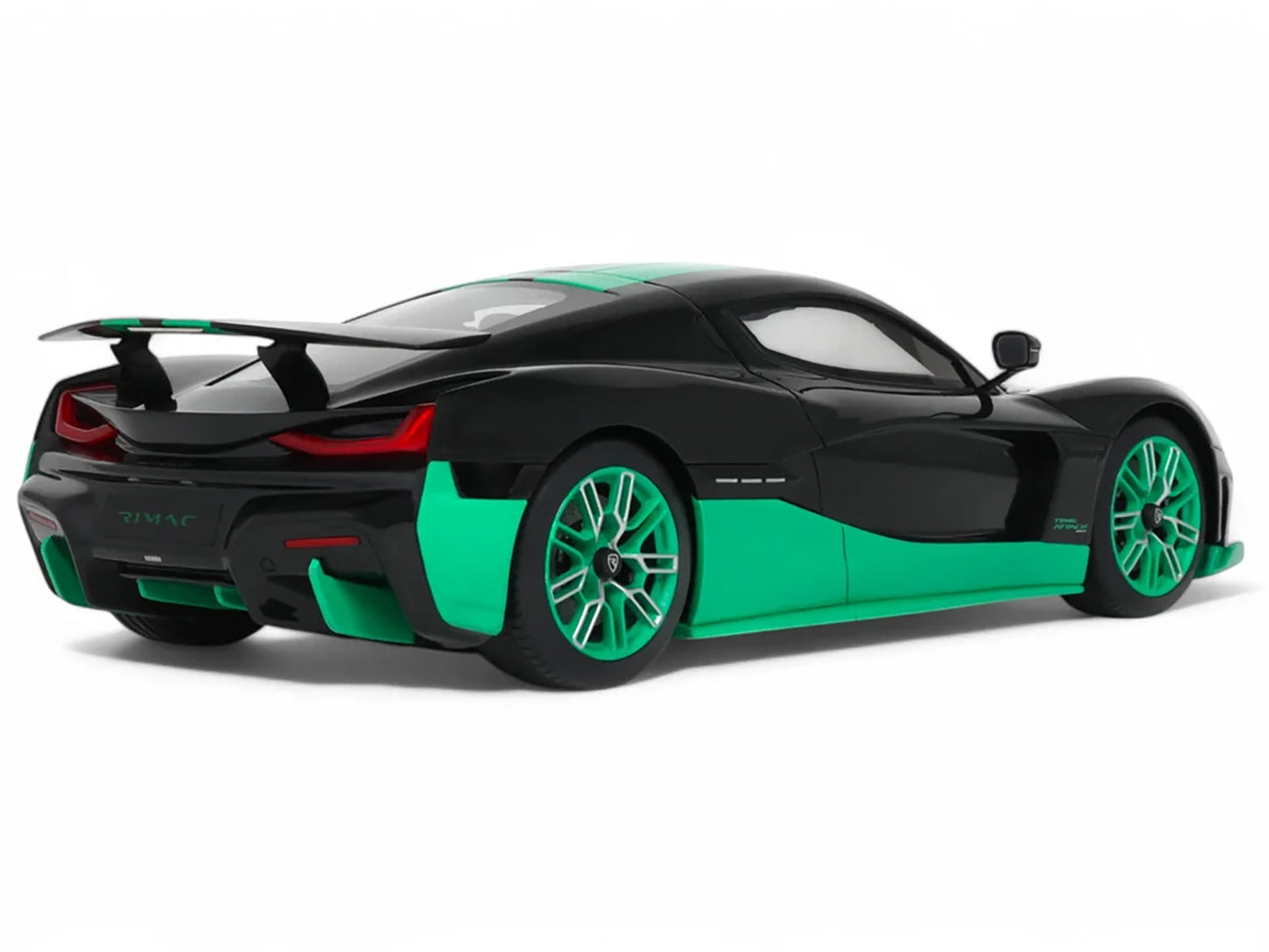 2023 Rimac Nevera Black with Green Stripes 1/18 Model Car by GT Spirit
