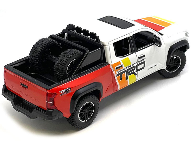 2024 Toyota Tacoma TRD Off Road Edition Pickup Truck White and Red with TRD Stripes with Sunroof and Wheel Rack Limited Edition to 2400 pieces Worldwide 1/24 Diecast Model Car